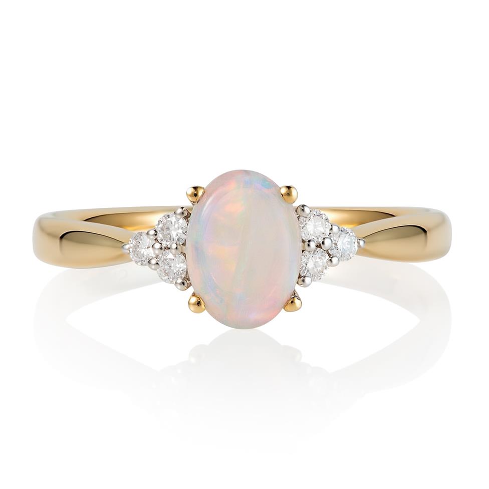18ct Yellow Gold Opal and Diamond Dress Ring Thumbnail Image 2
