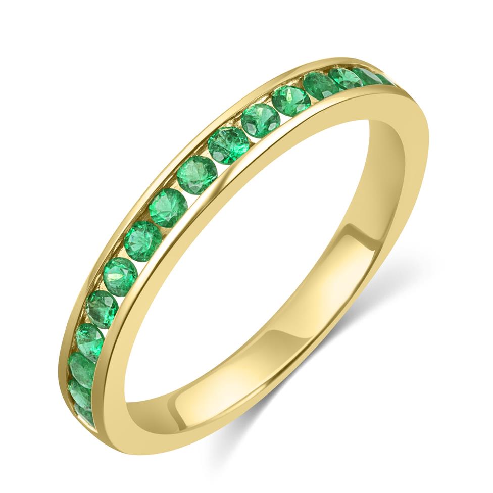 18ct Yellow Gold Emerald Channel Half Eternity Ring Thumbnail Image 0