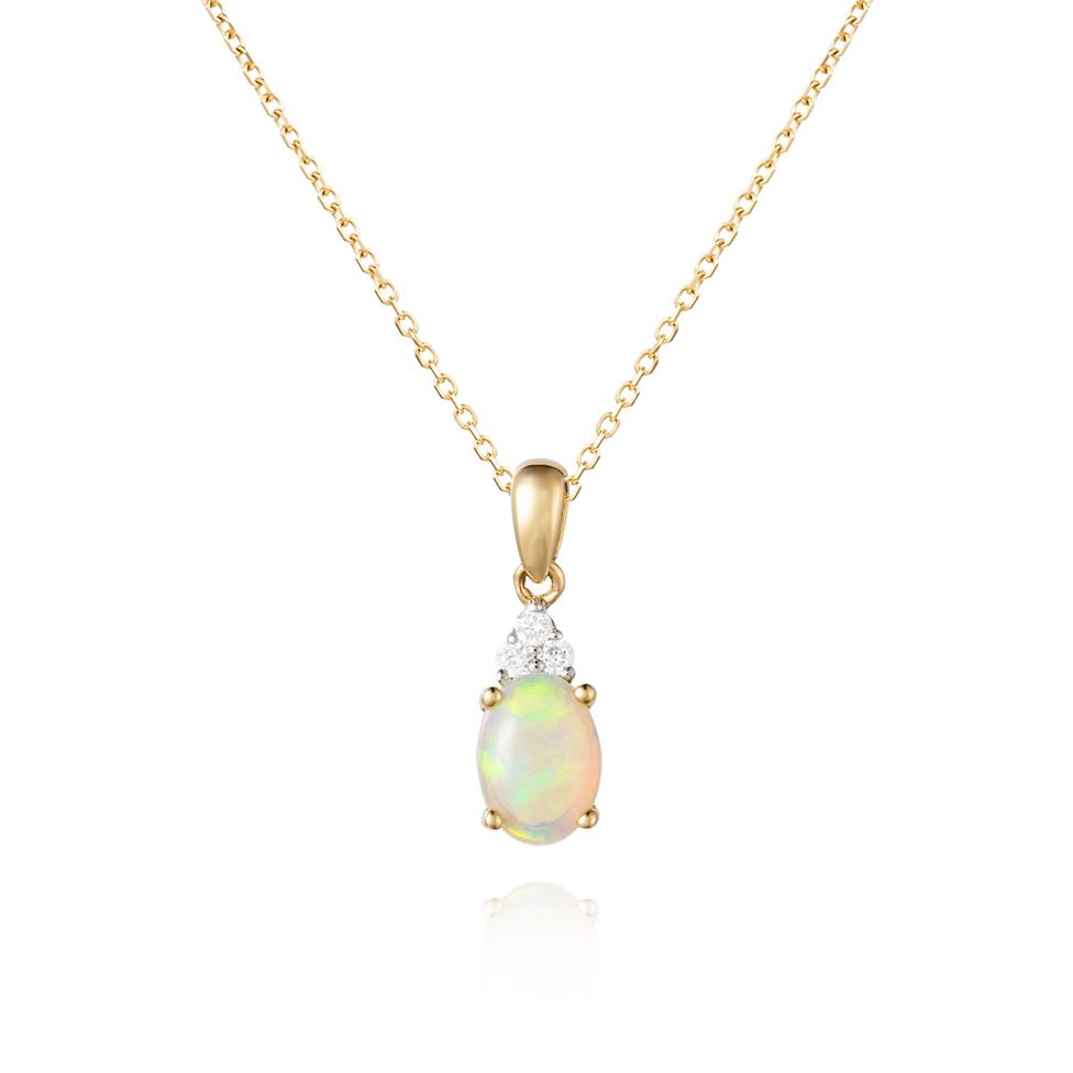 18ct Yellow Gold Opal and Diamond Pendant Thumbnail Image 0