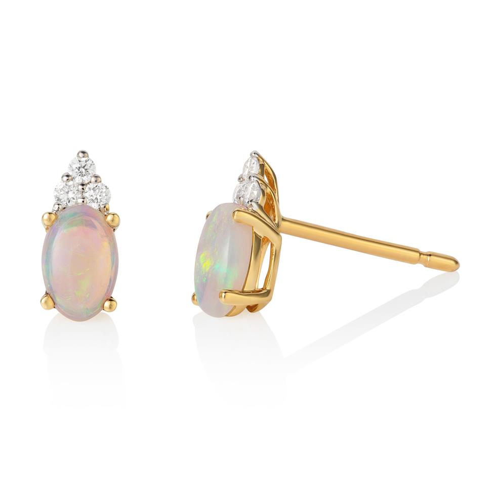 18ct Yellow Gold Opal and Diamond Stud Earrings Thumbnail Image 0