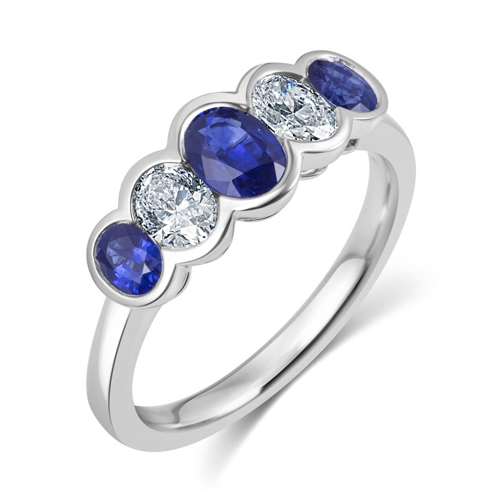 Platinum Five Stone Oval Sapphire and Diamond Ring Thumbnail Image 0
