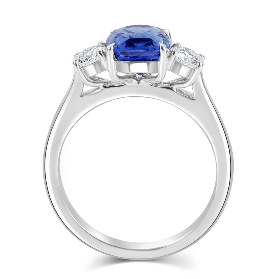 Platinum Cushion Sapphire and Diamond Three Stone Ring  Thumbnail Image 3