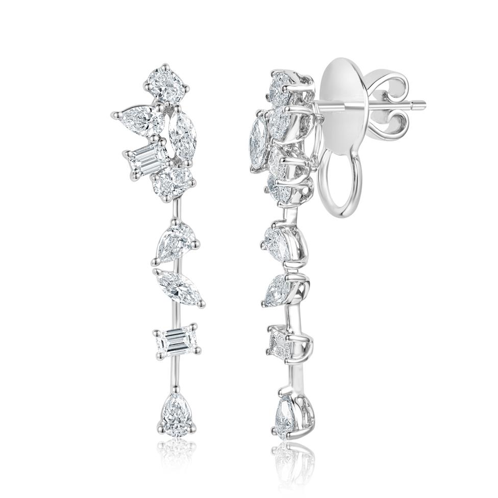 18ct White Gold Mixed Fancy Cut Diamond Fancy Drop Earrings Thumbnail Image 0
