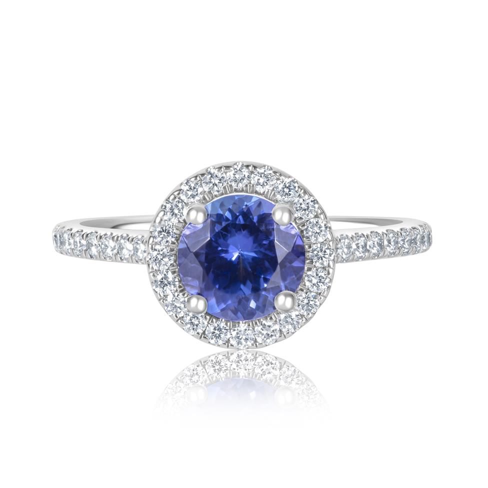 Platinum Vintage Inspired Round Tanzanite Halo Ring   Thumbnail Image 2