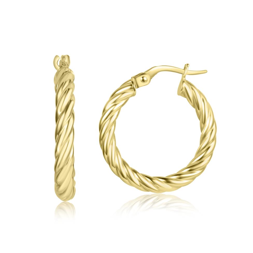 18ct Yellow Gold Twist Hoop Earrings 22mm Thumbnail Image 0