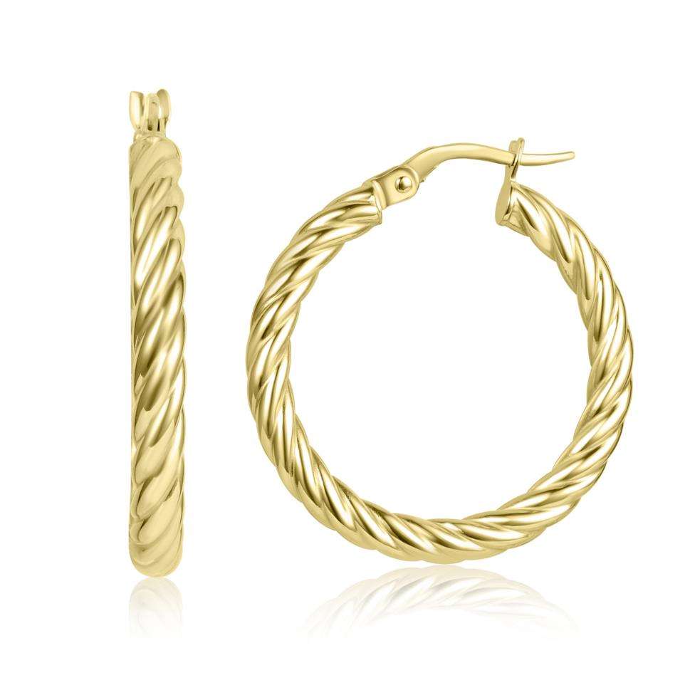 18ct Yellow Gold Twist Hoop Earrings 26mm Thumbnail Image 0
