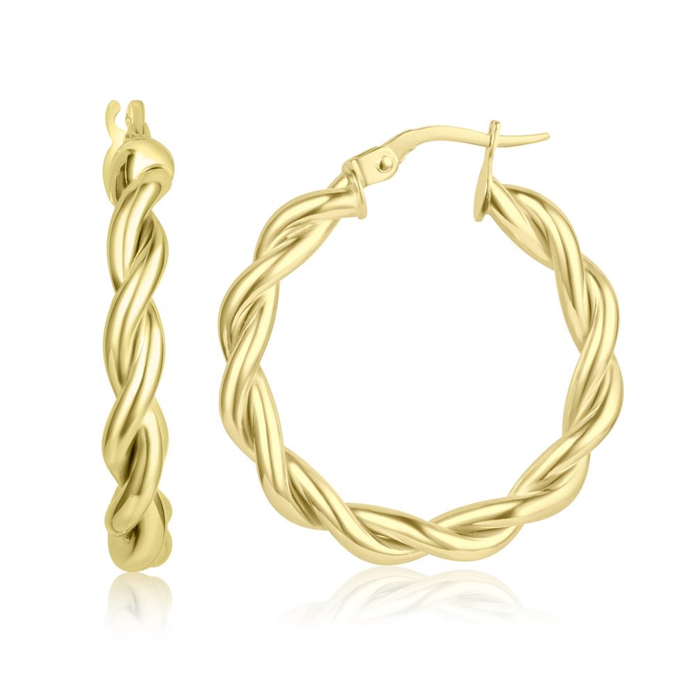 18ct Yellow Gold Twist Hoop Earrings 28mm Thumbnail Image 0