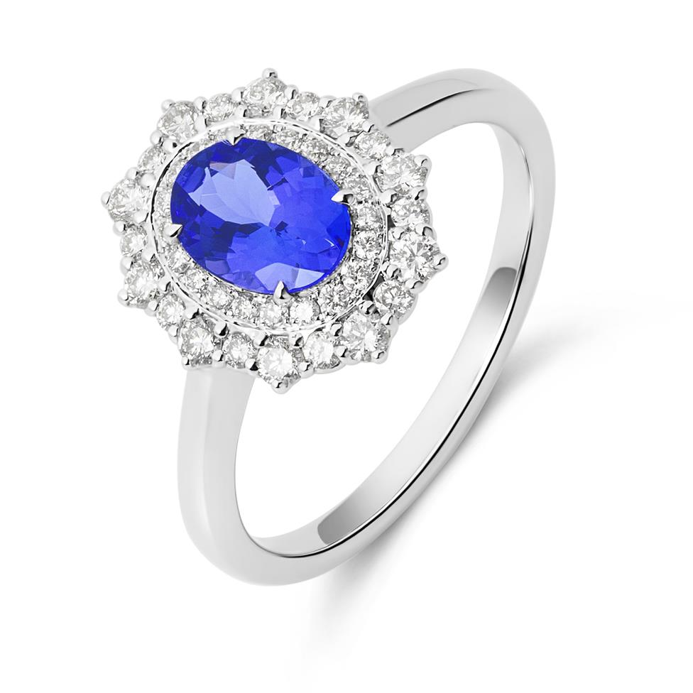 18ct White Gold Tanzanite and Diamond Double Halo Dress Ring Thumbnail Image 0