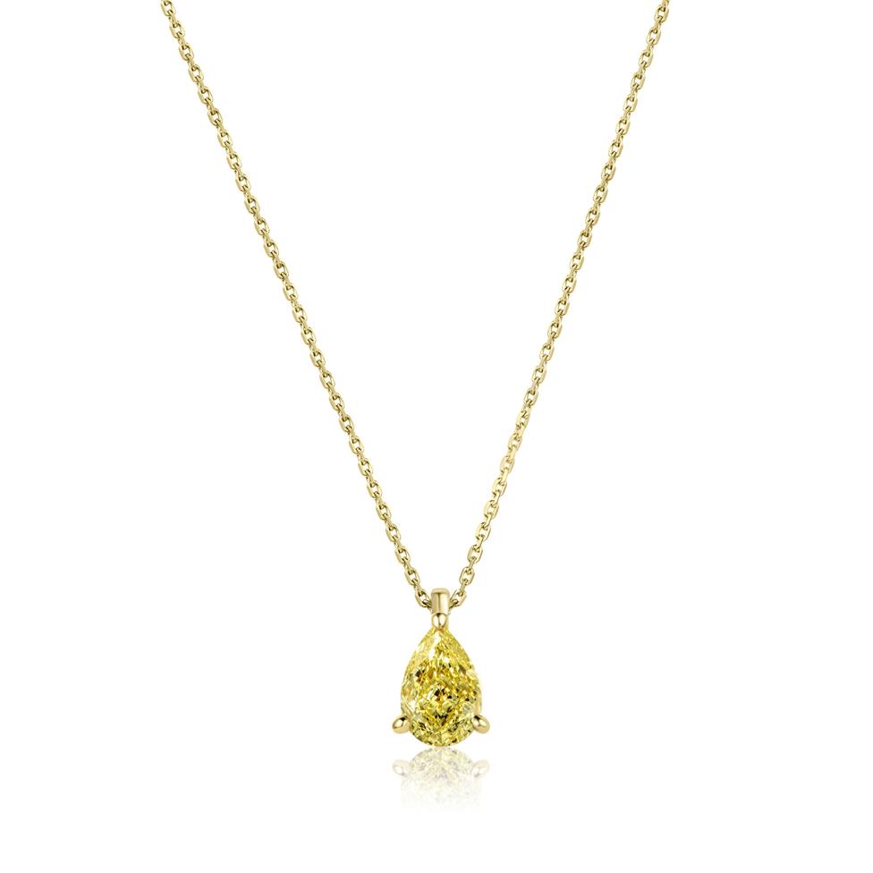18ct Yellow Gold Yellow Pear Diamond Solitaire Necklace 0.70ct Thumbnail Image 1