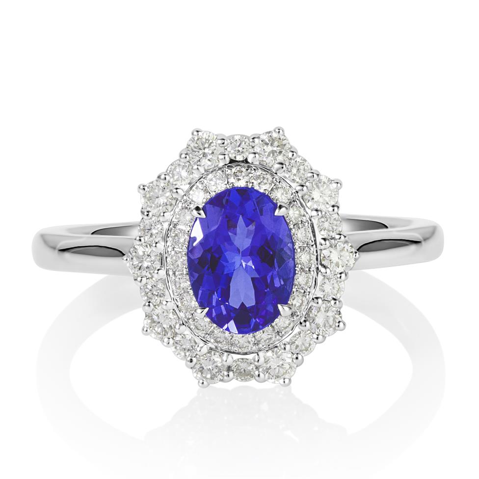 18ct White Gold Tanzanite and Diamond Double Halo Dress Ring Thumbnail Image 1