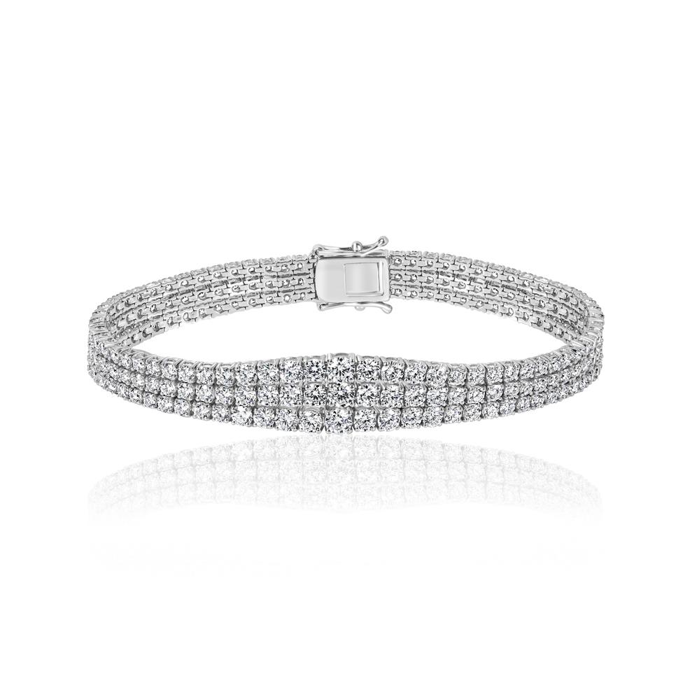 18ct White Gold Three Row Diamond Tennis Bracelet Thumbnail Image 0