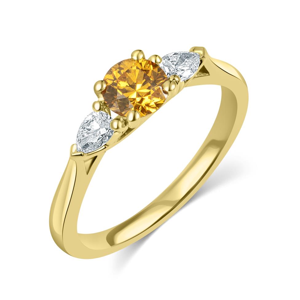 18ct Yellow Gold Fancy Diamond Three Stone Engagement Ring Thumbnail Image 0