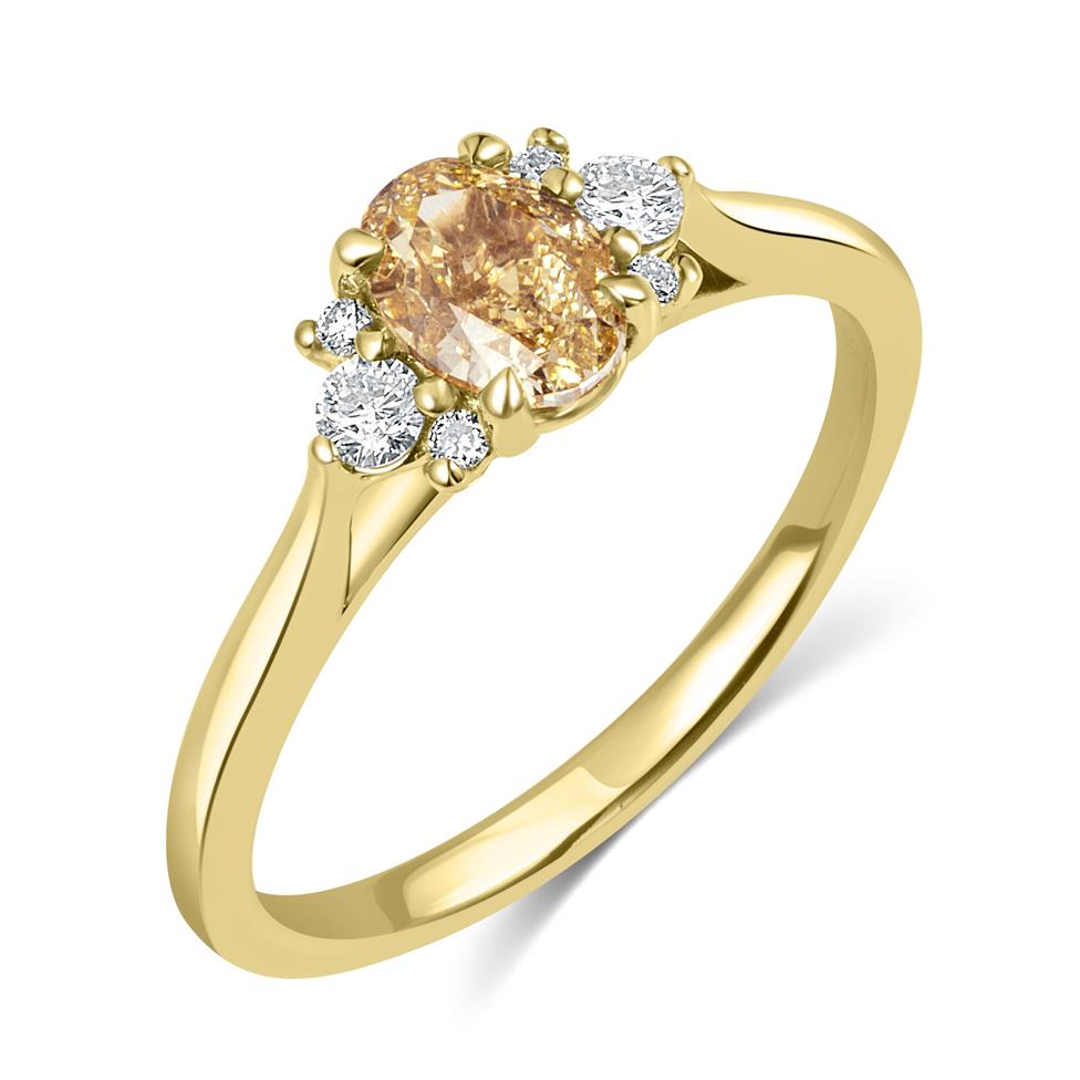 18ct Yellow Gold Oval Champagne Diamond Engagement Ring Thumbnail Image 0
