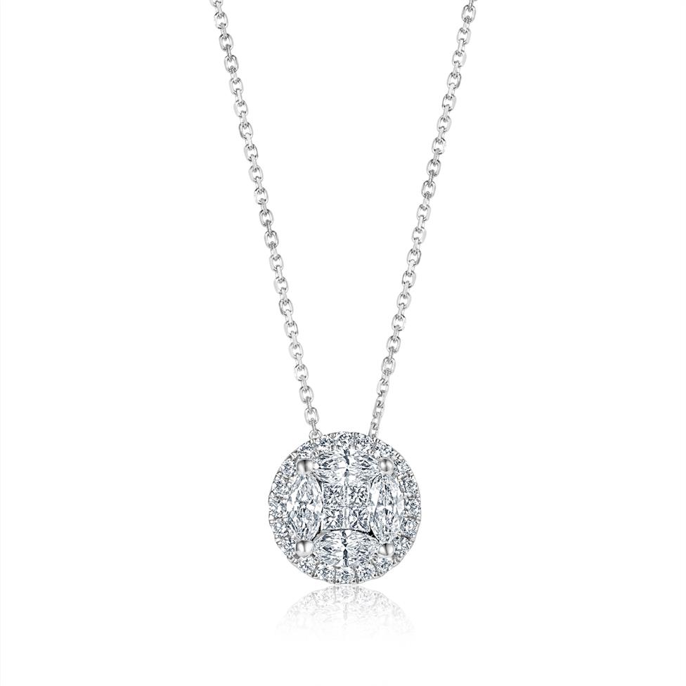 18ct White Gold Round Illusion Set Diamond Necklace Thumbnail Image 0
