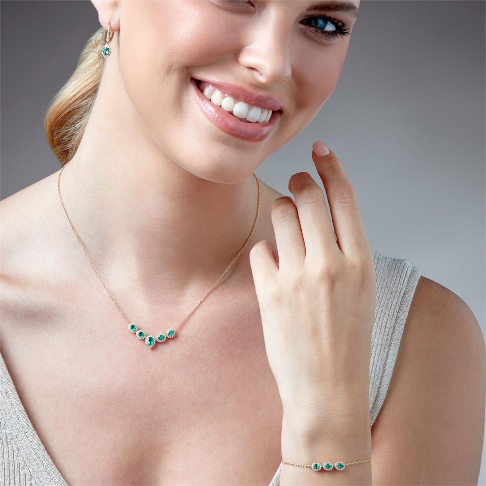 Camellia 18ct Yellow Gold Pear Cluster Emerald and Diamond Drop Earrings  Thumbnail Image 3