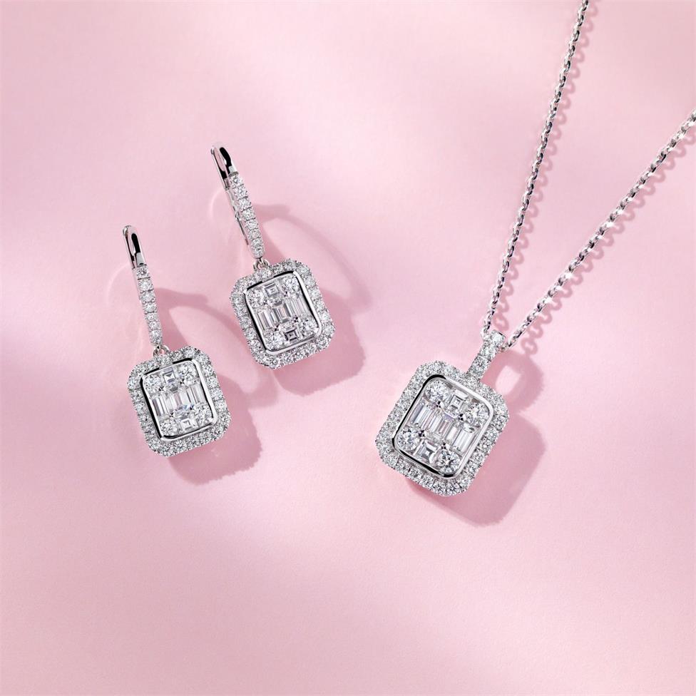 Odyssey 18ct White Gold Diamond Cluster Drop Earrings 1.60ct Thumbnail Image 3