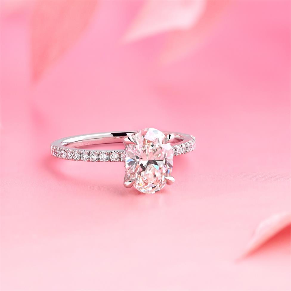 Platinum Hidden Halo Oval Diamond Solitaire Engagement Ring Thumbnail Image 4