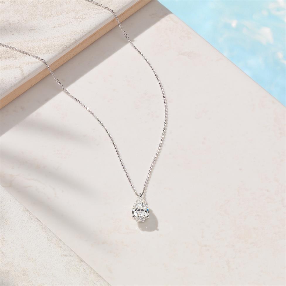 18ct White Gold Pear Diamond Solitaire Necklace 1.00ct Thumbnail Image 3