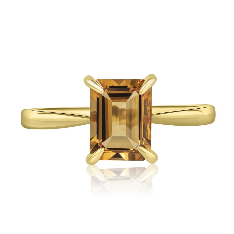 18ct Yellow Gold Emerald Cut Citrine Ring Thumbnail Image 1