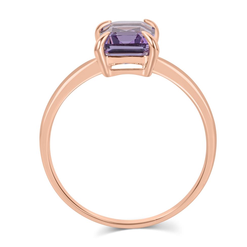 18ct Rose Gold Emerald Cut Amethyst Ring Thumbnail Image 3
