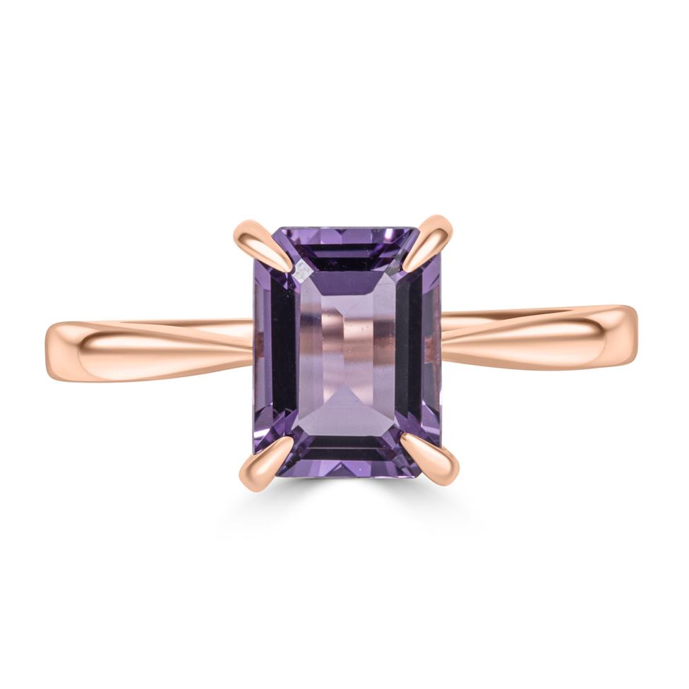 18ct Rose Gold Emerald Cut Amethyst Ring Thumbnail Image 2