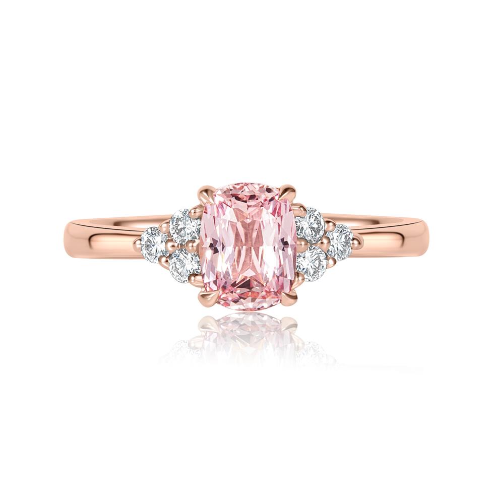 18ct Rose Gold Cushion Padparadscha Sapphire Ring Thumbnail Image 2