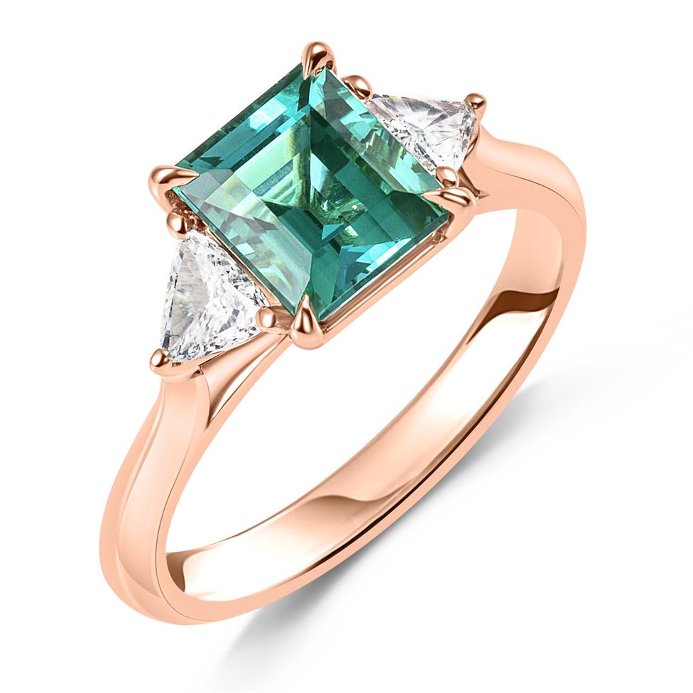 18ct Rose Gold Teal Tourmaline and Diamond Ring Thumbnail Image 0
