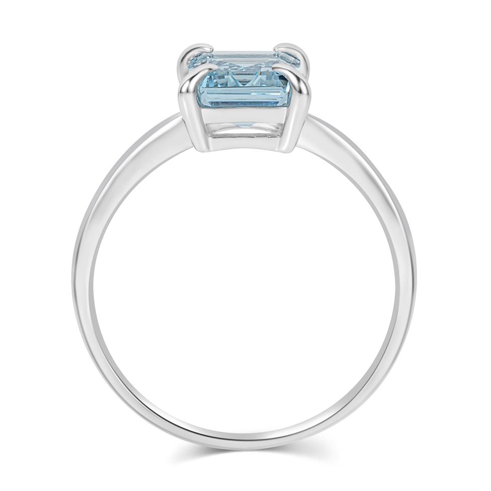 18ct White Gold Emerald Cut Blue Topaz Ring Thumbnail Image 2
