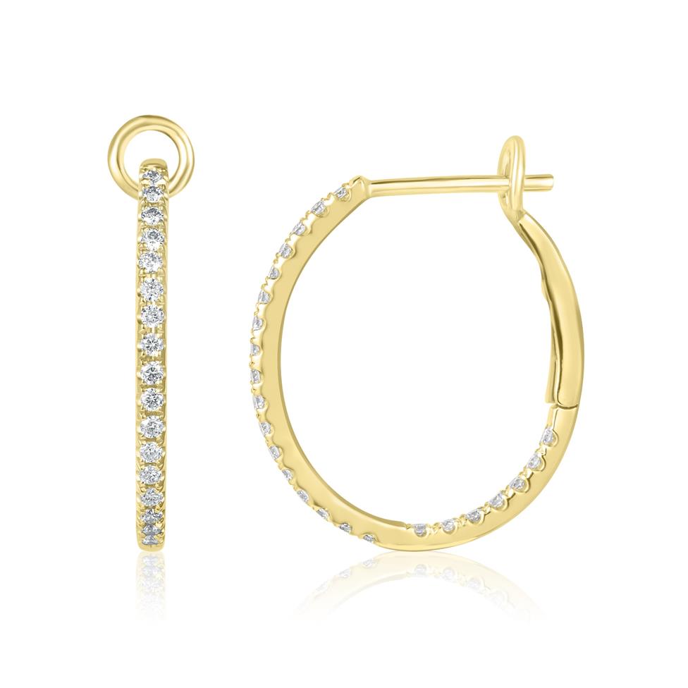 18ct Yellow Gold Diamond Set Oval Hoop Earrings Thumbnail Image 0