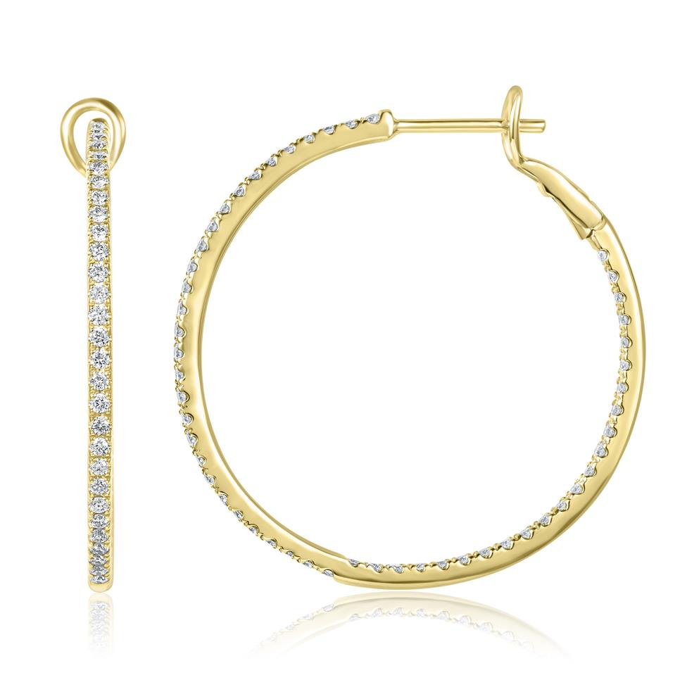 18ct Yellow Gold Diamond Set Round Hoop Earrings Thumbnail Image 0