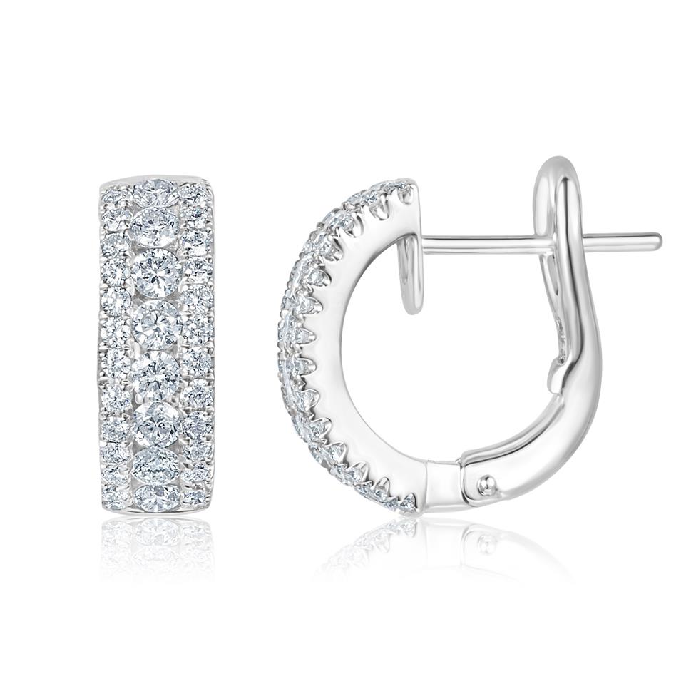 18ct White Gold Three Row Diamond Hoop Earrings Thumbnail Image 0