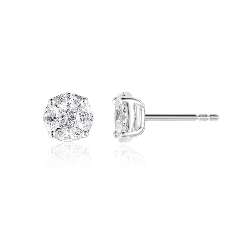 18ct White Gold Round Illusion Set Diamond Earrings Thumbnail Image 0