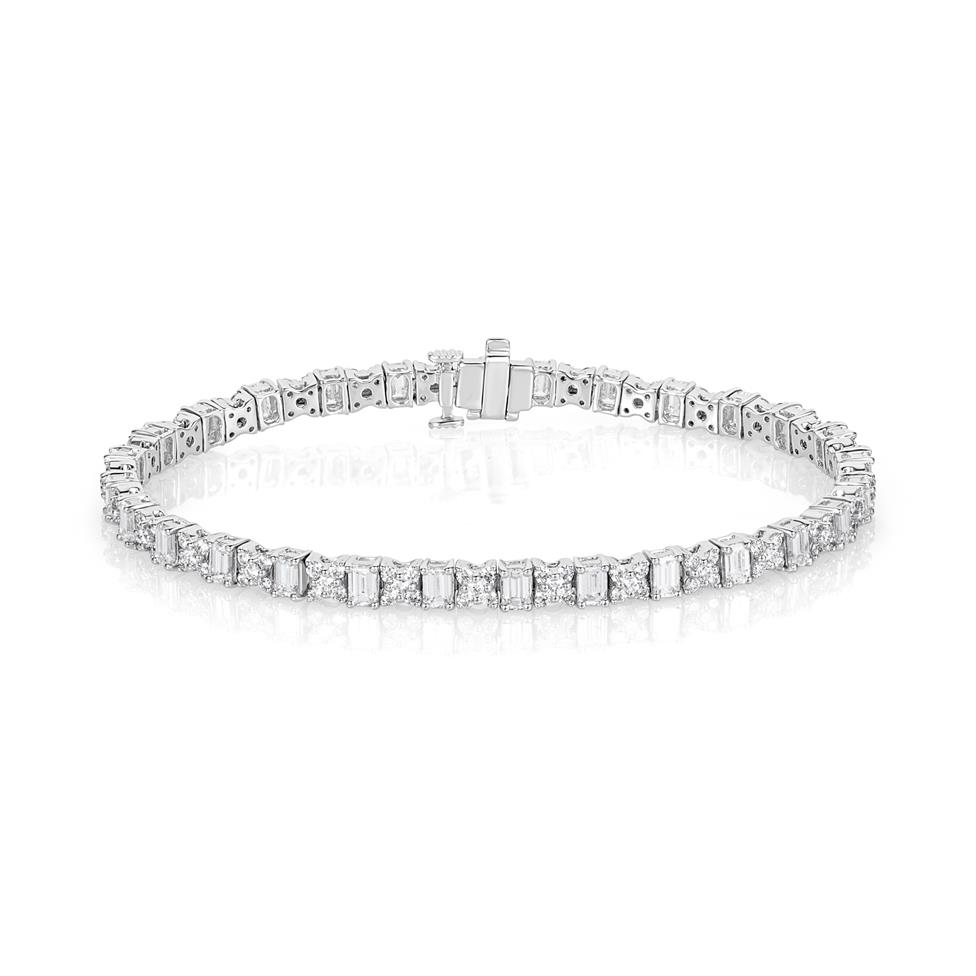 18ct White Gold Emerald Cut and Round Diamond Bracelet 5.46ct Thumbnail Image 0