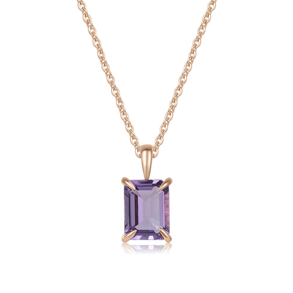 18ct Rose Gold Emerald Cut Amethyst Pendant Thumbnail Image 0