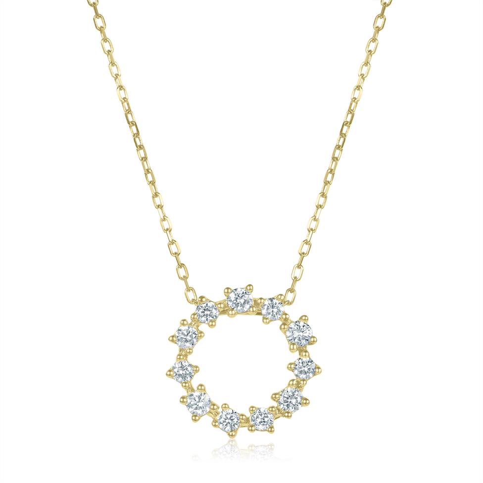 18ct Yellow Gold Diamond Circle Necklace Thumbnail Image 2