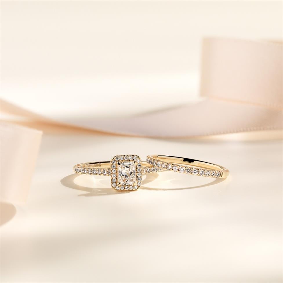 18ct Yellow Gold Radiant Cut Diamond Halo Engagement Ring 0.50ct Thumbnail Image 1