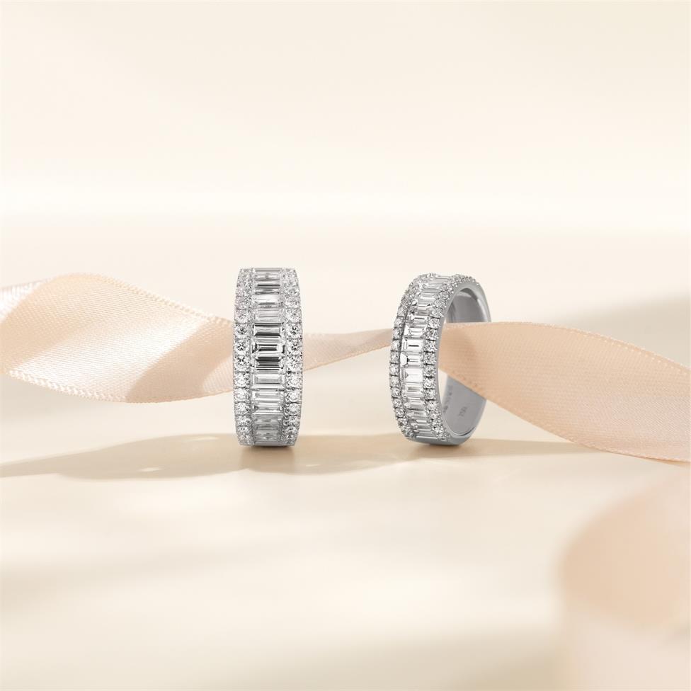 18ct White Gold Three Row Baguette Cut and Round Diamond Dress Ring 2.18ct Thumbnail Image 4