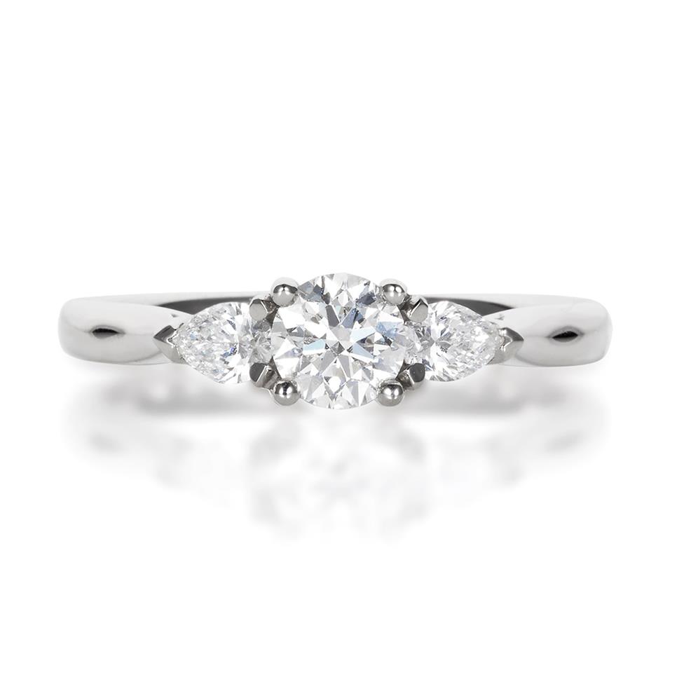 Platinum Round and Pear Shape Diamond Three Stone Engagement Ring 0.76ct Thumbnail Image 1