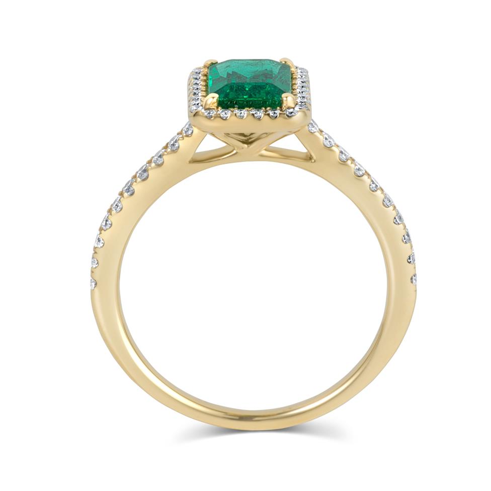 18ct Yellow Gold Emerald and Diamond Halo Engagement Ring Thumbnail Image 3