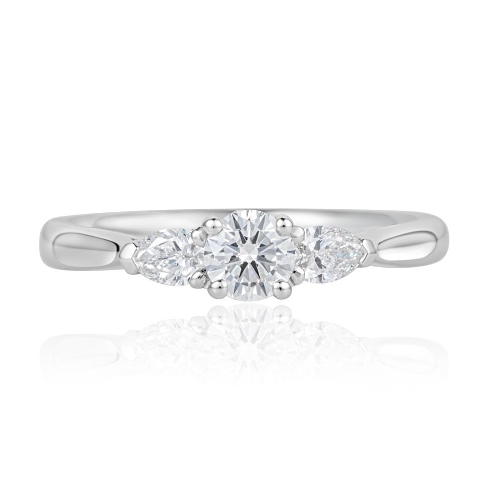 Platinum Round and Pear Shape Diamond Three Stone Engagement Ring 0.62ct Thumbnail Image 1