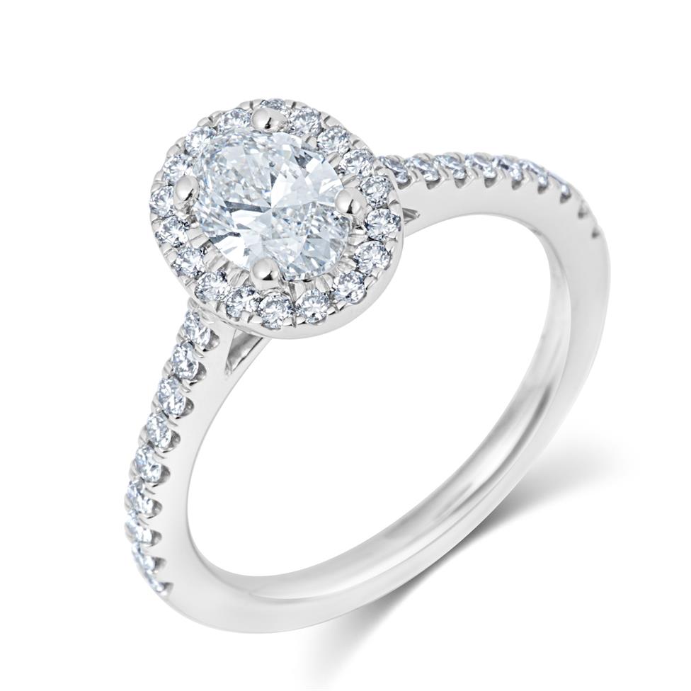 Platinum Oval Diamond Halo Engagement Ring 1.10ct Thumbnail Image 0