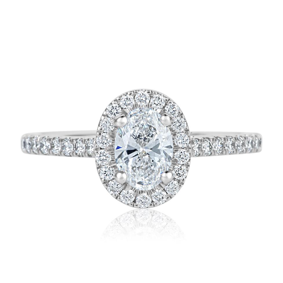 Platinum Oval Diamond Halo Engagement Ring 1.10ct Thumbnail Image 1