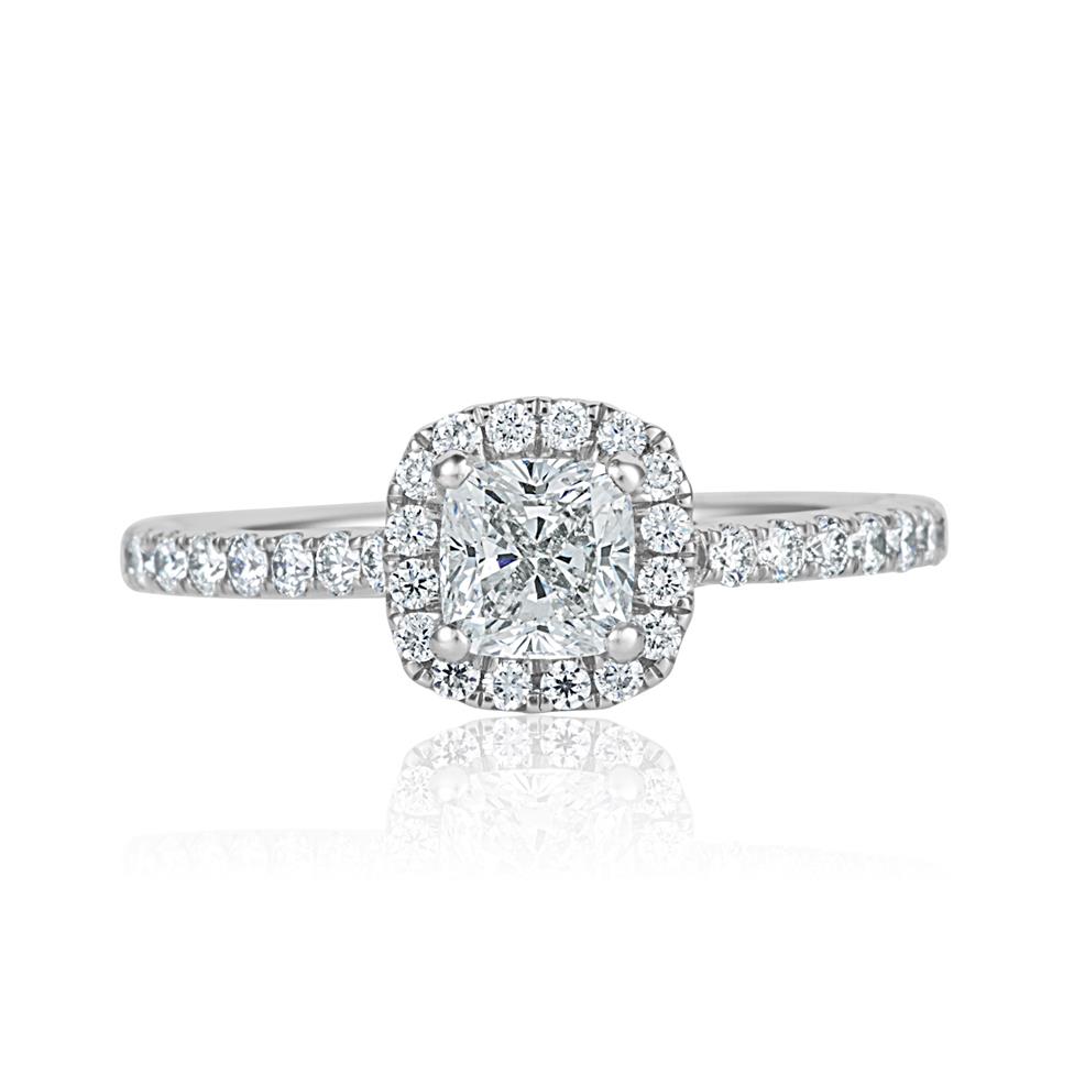 Platinum Cushion Cut Diamond Halo Engagement Ring 1.10ct Thumbnail Image 1