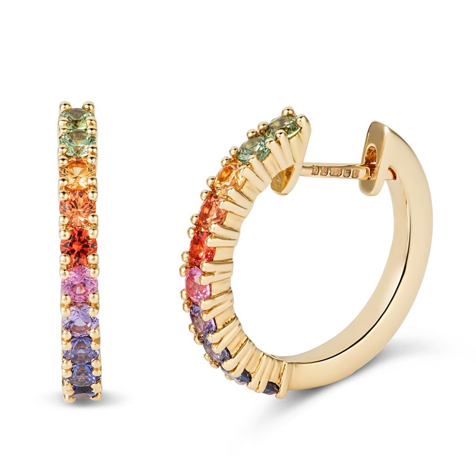 Samba 18ct Yellow Gold Rainbow Sapphire Hoop Earrings Thumbnail Image 0