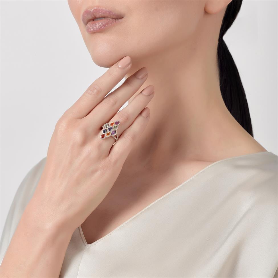 Samba 18ct Rose Gold Marquise Design Rainbow Sapphire and Diamond Dress Ring Thumbnail Image 1