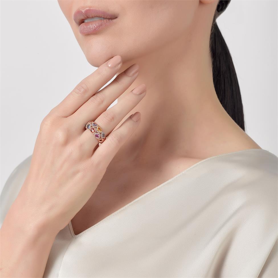 Samba 18ct Rose Gold Dome Design Rainbow Sapphire and Diamond Dress Ring Thumbnail Image 2