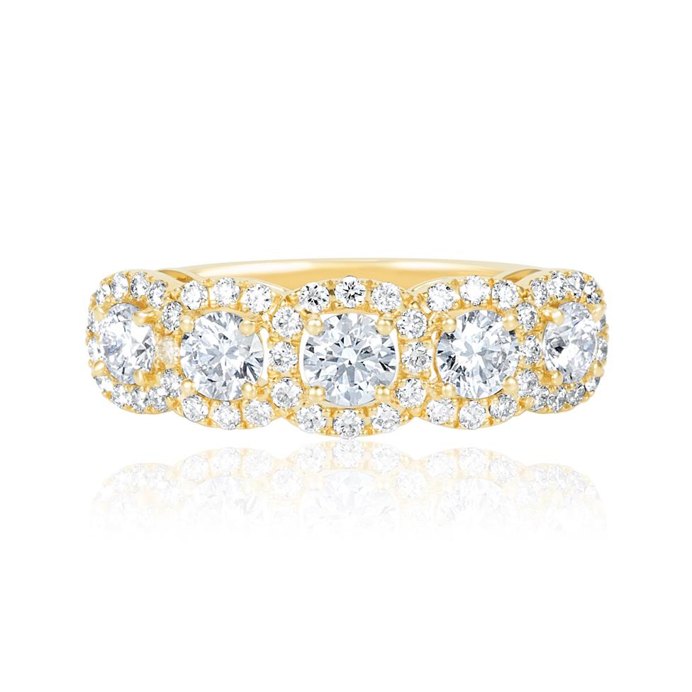 18ct Yellow Gold Five Stone Halo Detail Diamond Dress Ring 1.20ct Thumbnail Image 3