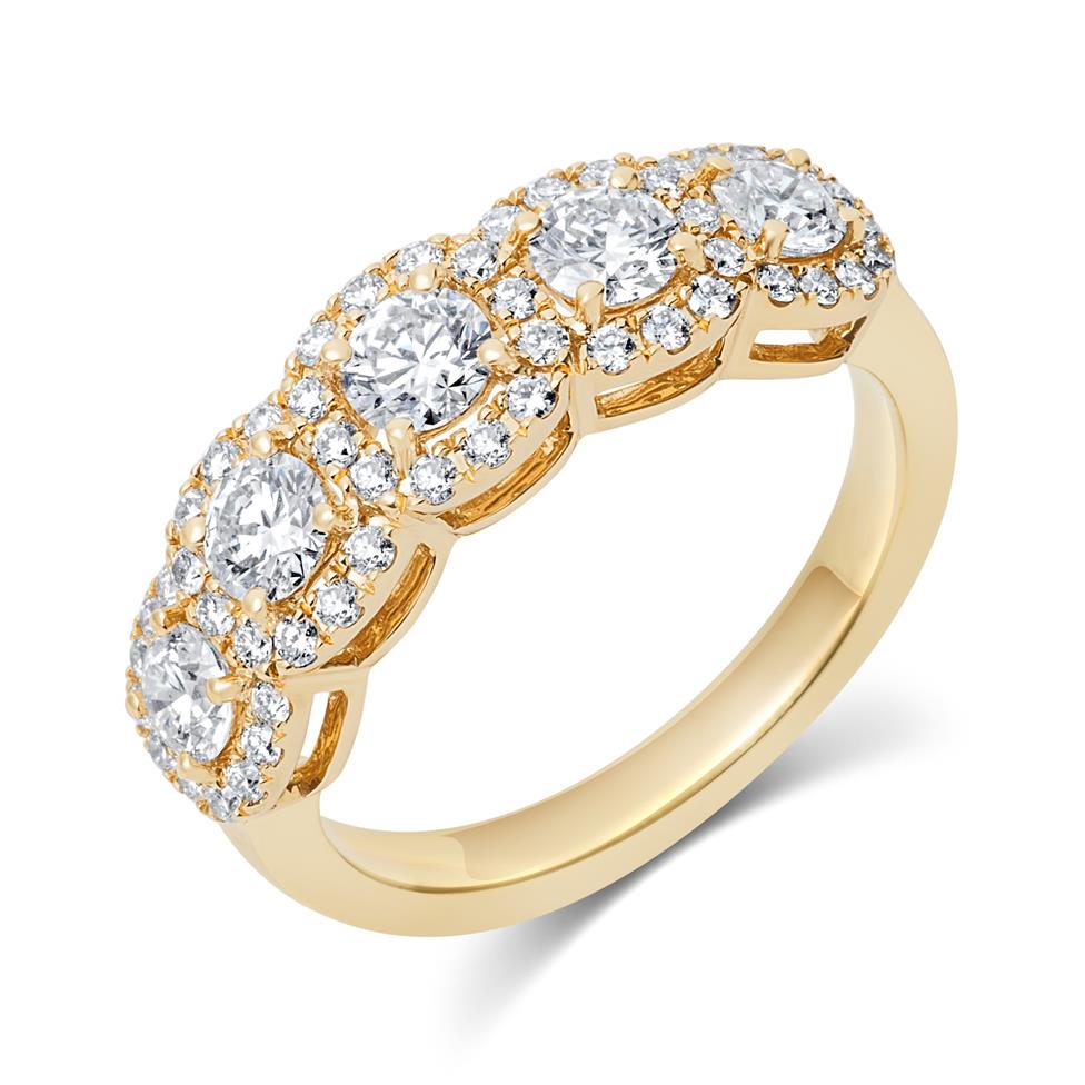 18ct Yellow Gold Five Stone Halo Detail Diamond Dress Ring 1.20ct Thumbnail Image 0