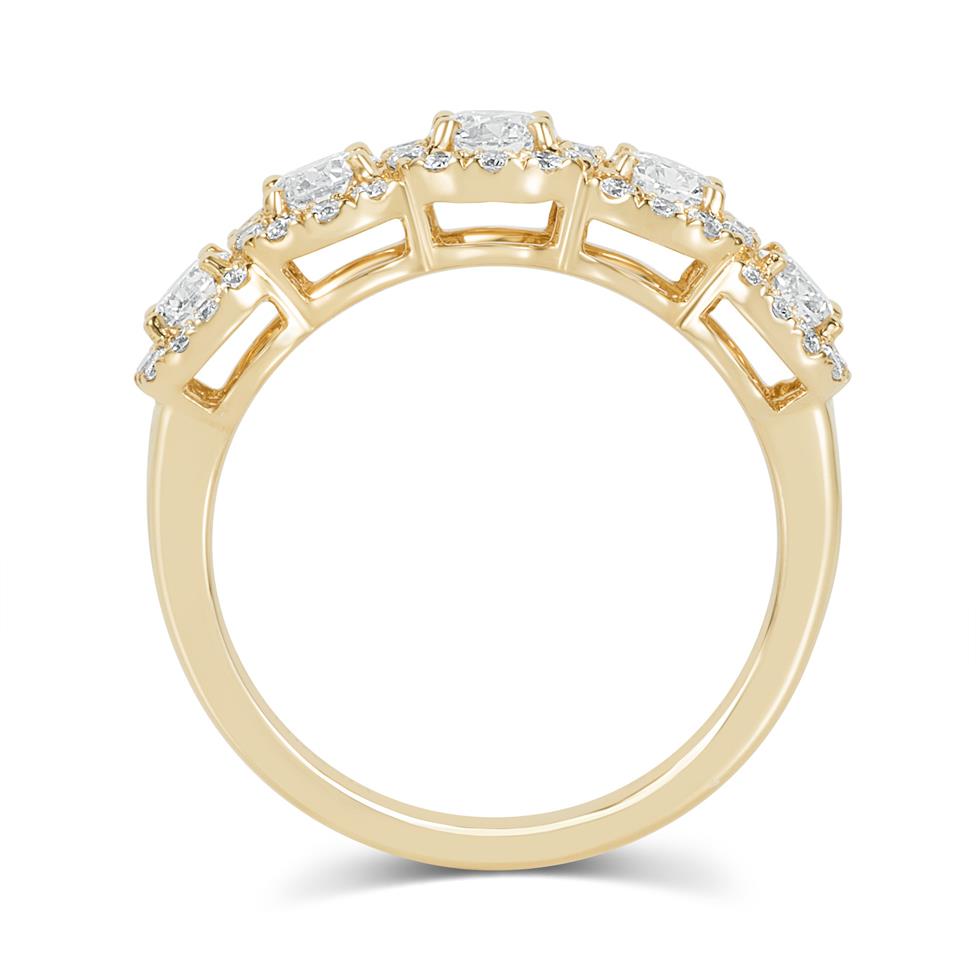 18ct Yellow Gold Five Stone Halo Detail Diamond Dress Ring 1.20ct Thumbnail Image 4