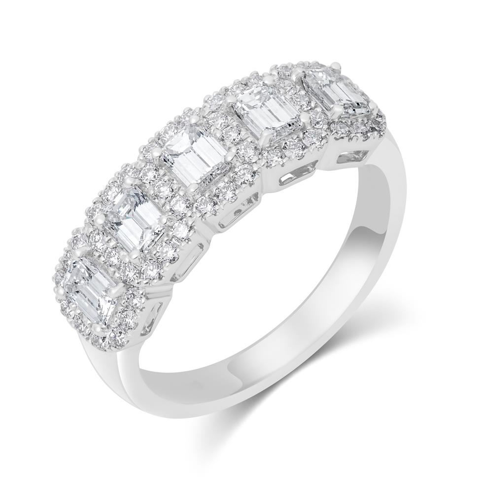 Odyssey 18ct White Gold Emerald Cut and Round Diamond Dress Ring 1.40ct Thumbnail Image 0
